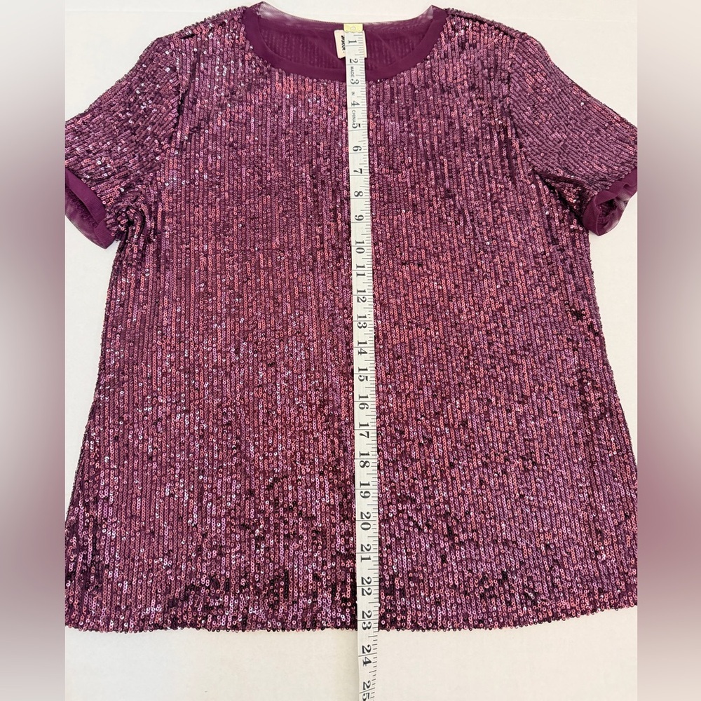 Anne Klein Sparkling Sequin Short Sleeve Top - Purple - Picture 4 of 7